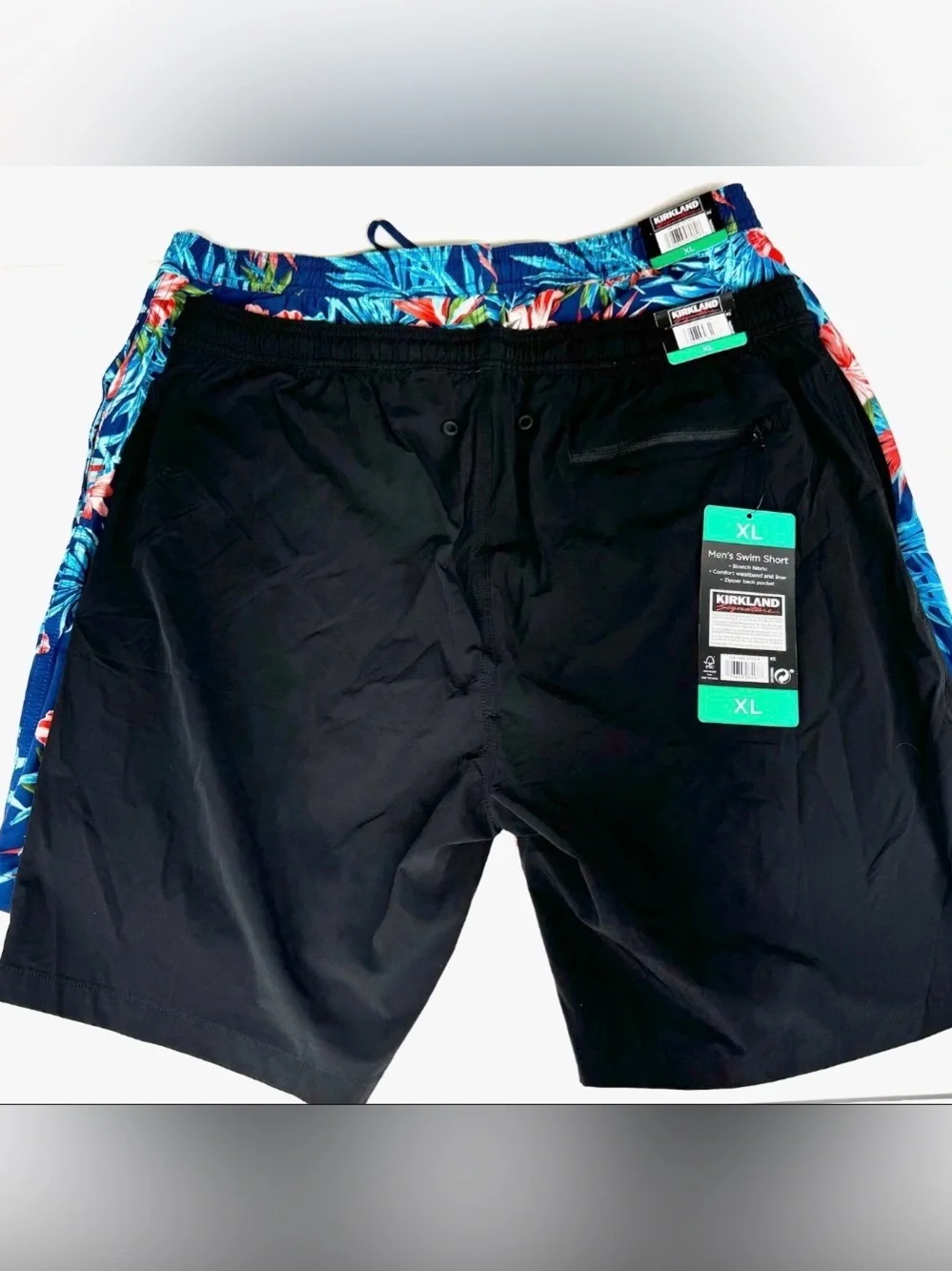Kirkland Signature Men's Lined Stretch 2 Swim Trunks Tropical / Black Size XL